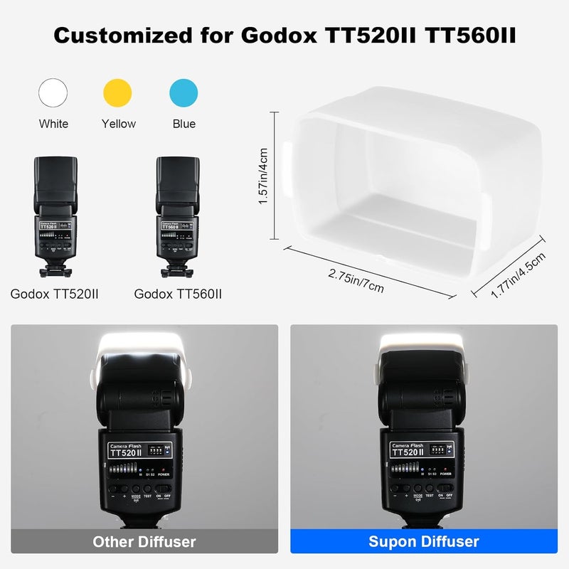 SUPON Flash Diffuser for Godox TT520 TT520ii TT560 TT560ii Flash Speedlite （3 Pack White Blue Yellow） - Image 4